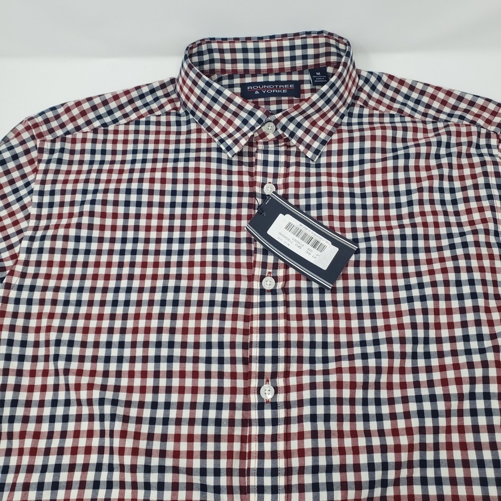 Roundtree & Yorke Shirt Men M F35WR632 Red White Navy Gingham Button-down NEW